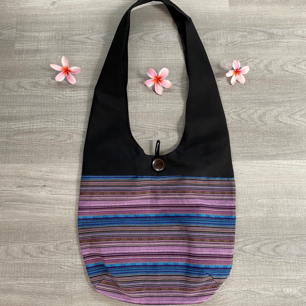 Woven purple and black boho shoulder bag